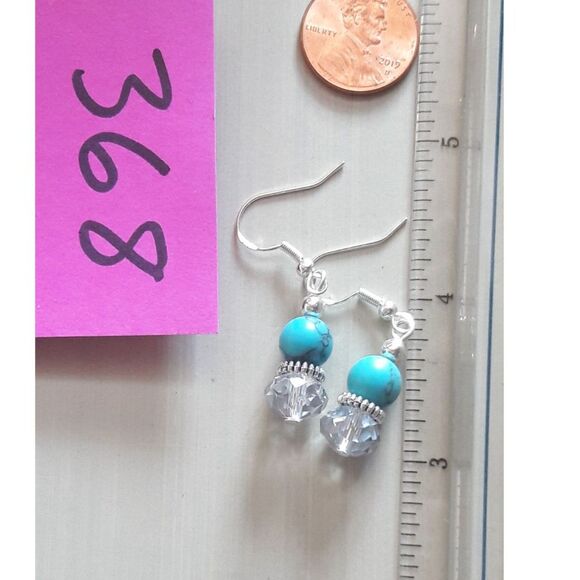boho earrings 368#mfs Howlite gemstone earrings dyed turquoise beads crystal dan - Picture 4 of 5